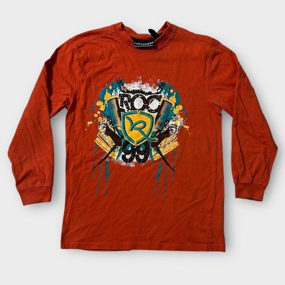 Y2K Orange Rocawear Grafitti Graphic Long Sleeve - Picture 1 of 7